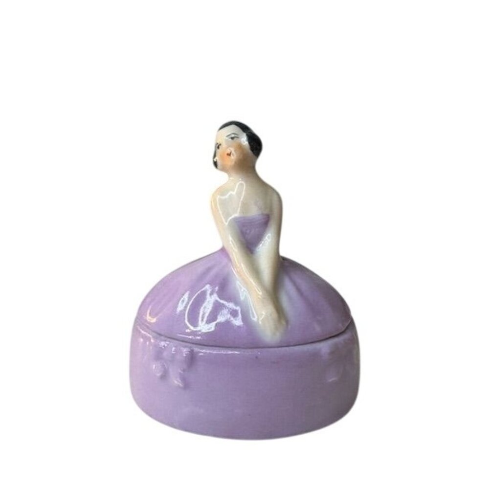 Vintage Hand-Painted Porcelain Lady Figurine Trinket Box